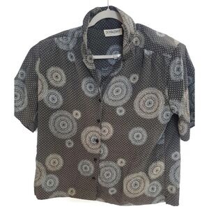 Donkenny Classics Shirt Womens Large Black Gray Short Sleeve Button Front Print